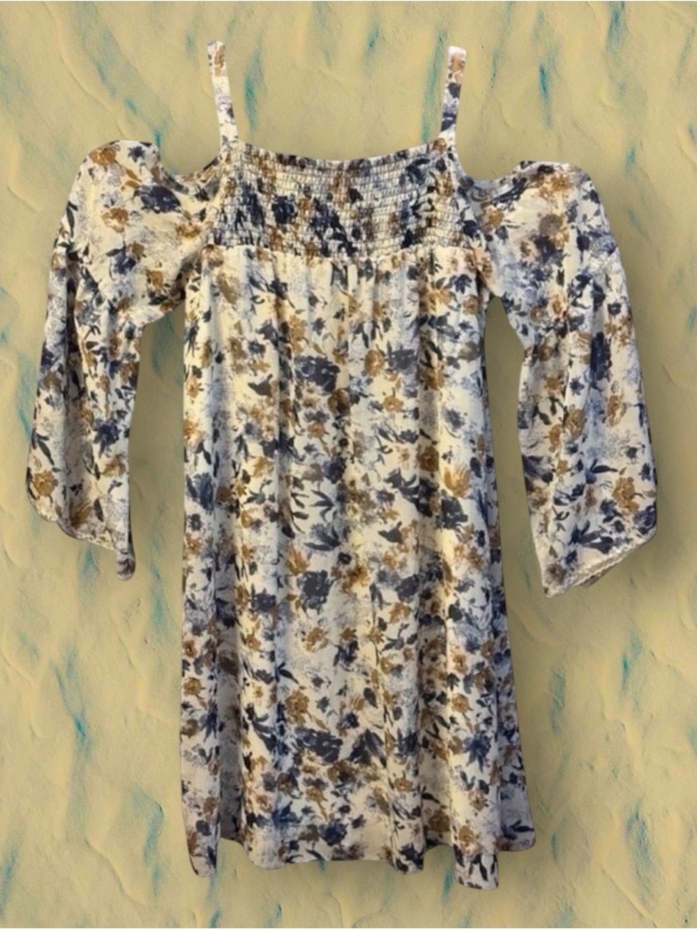 MSK Bell Sleeve Floral Peek-a-Boo Shoulders Summer Dress Size Large